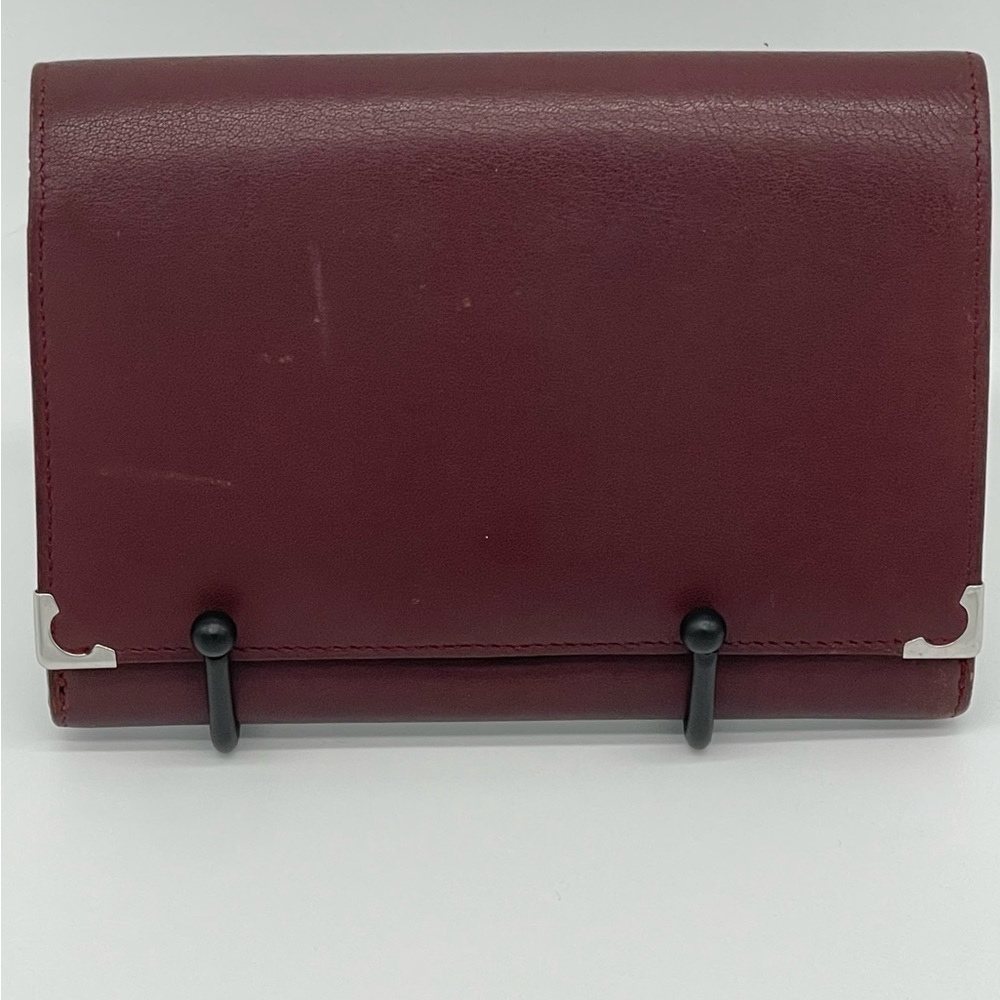 Cartier Bordeaux Silver Hardware Kisslock Coin Pouch Flap Wallet